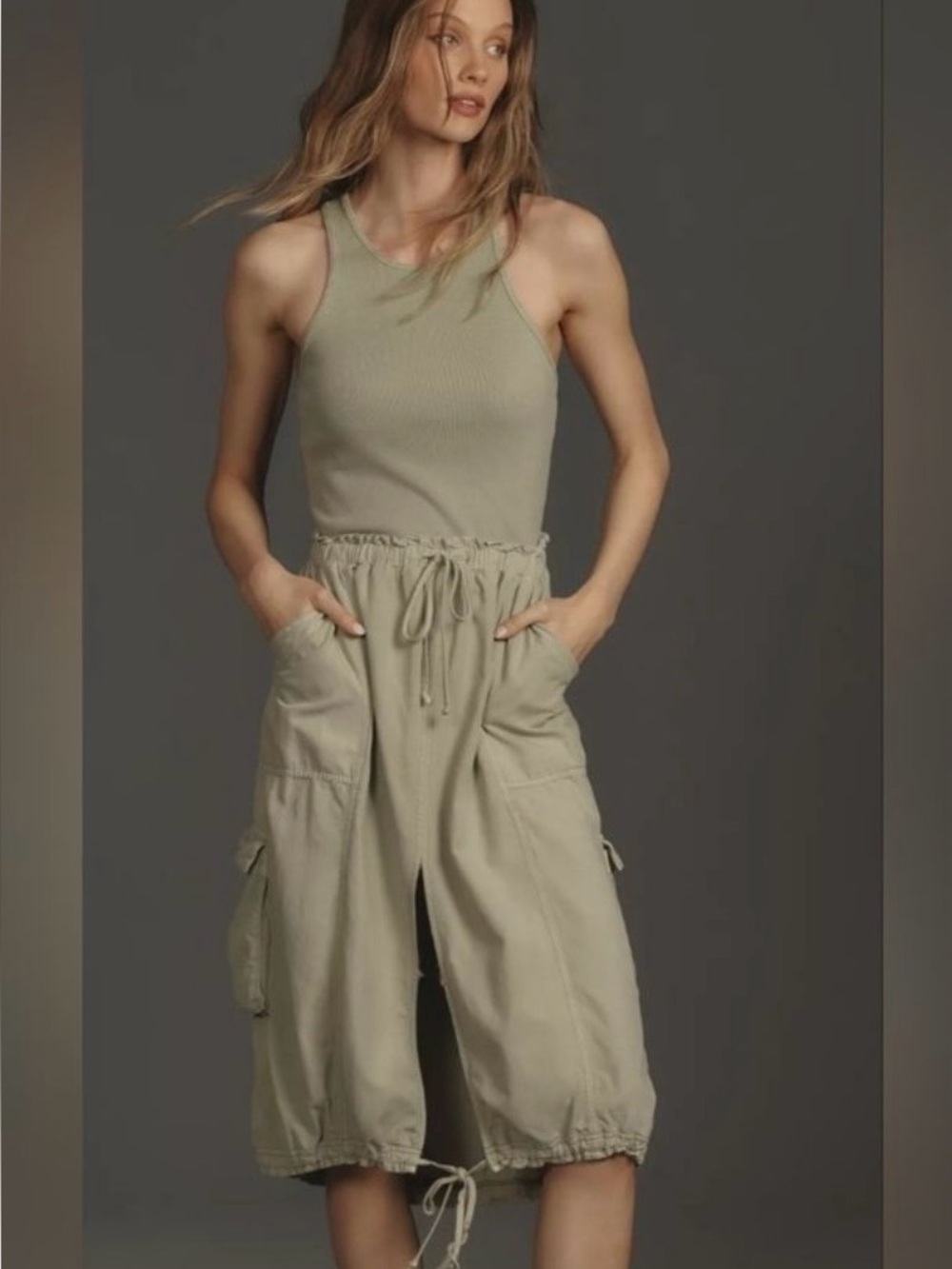 ANTHROPOLOGIE Daily Practice Be Bold Racerback Twofer Dress Sage Green Small S